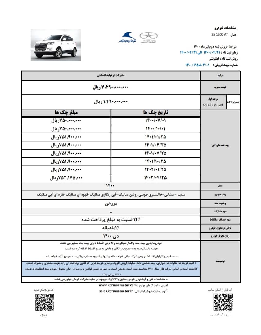 شرکت کرمان موتور تولید کننده محصولات برند جک در ایران، شرایط جدید فروش ۴ محصول خود را اعلام کرد.  