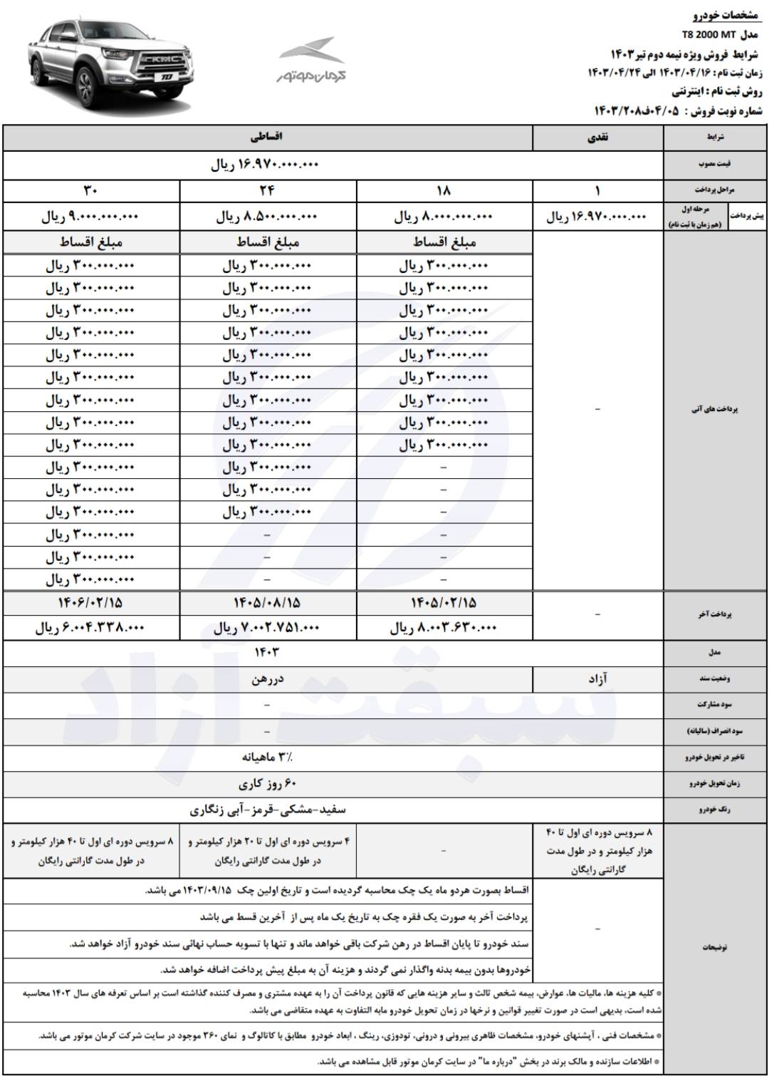 قیمت KMC T8 و شرایط فروش نقدی و اقساط نیمه دوم تیر 1403