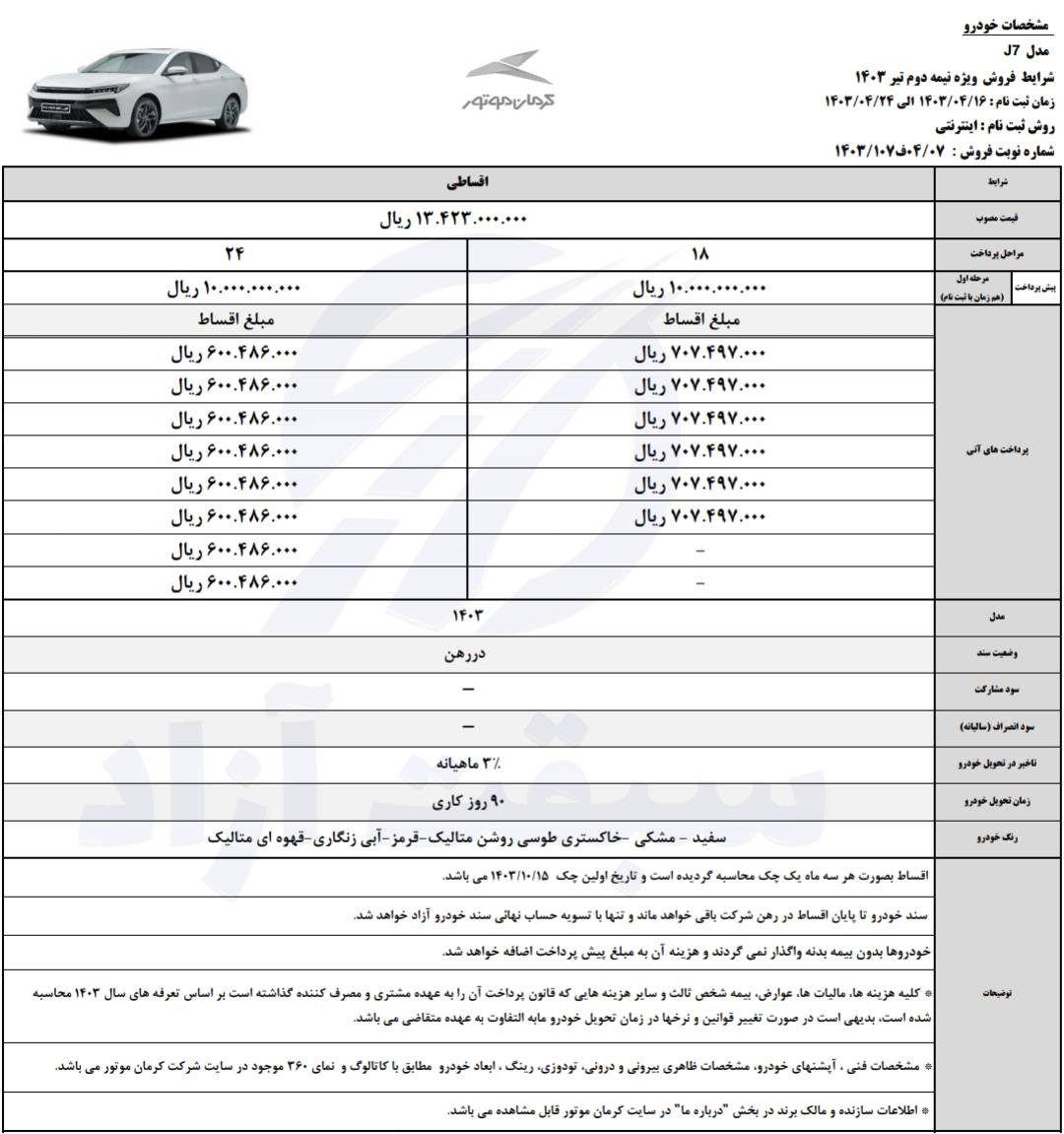 قیمت KMC J7 و شرایط فروش