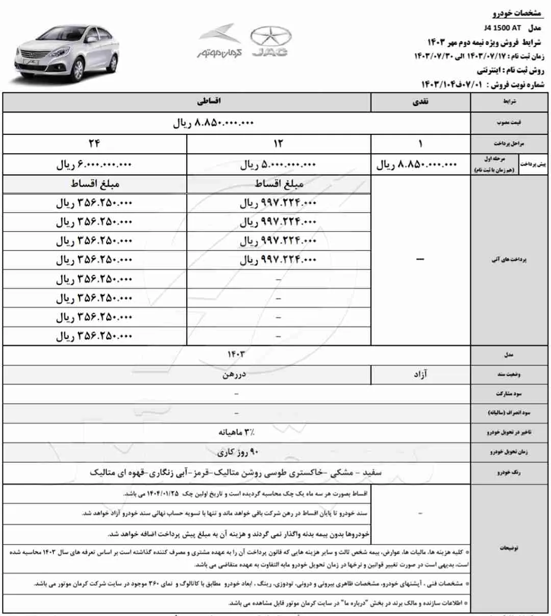 قیمت جک جی 4 و شرایط فروش