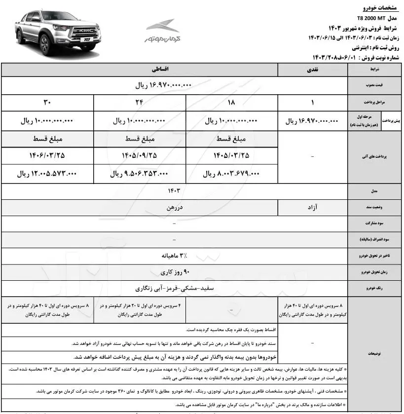 قیمت KMC T8 و شرایط فروش