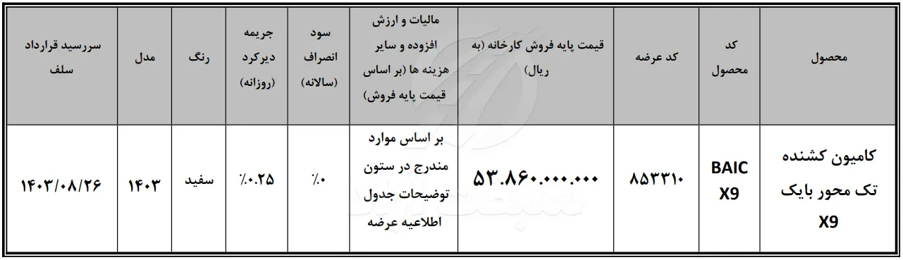 شرایط فروش کشنده بایک X9