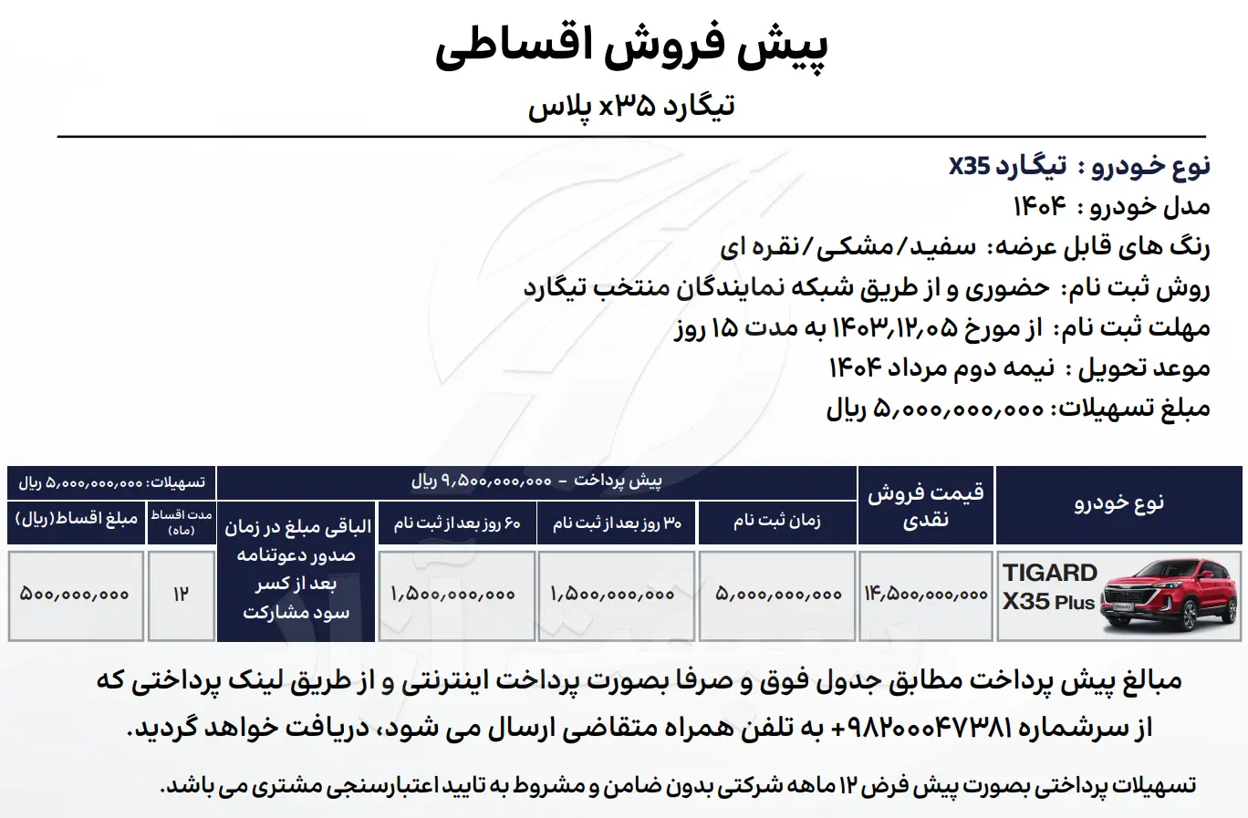 قیمت تیگارد X35 و شرایط فروش 1403 2 قیمت تیگارد X35 و شرایط فروش 1403