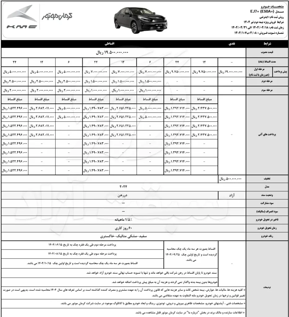 قیمت KMC EJ7 پلاس و شرایط فروش 1404 2 قیمت KMC EJ7 پلاس و شرایط فروش