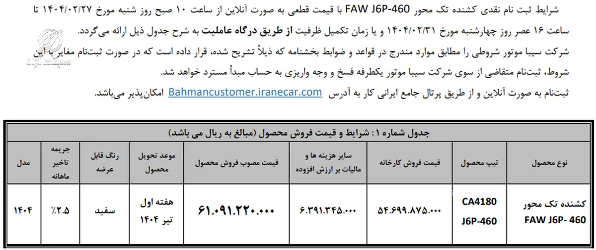 قیمت کامیون FAW J6P-460