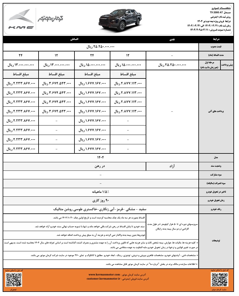 آغاز فروش نقد و اقساطی خودروهای T9 و ایگل کرمان موتور
