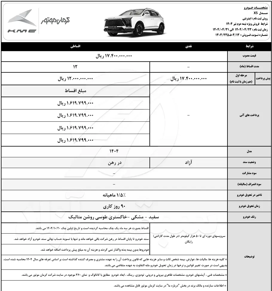 فرصت محدود برای ثبت نام سه محصول کرمان موتور تنها تا ۳۱ تیر ماه