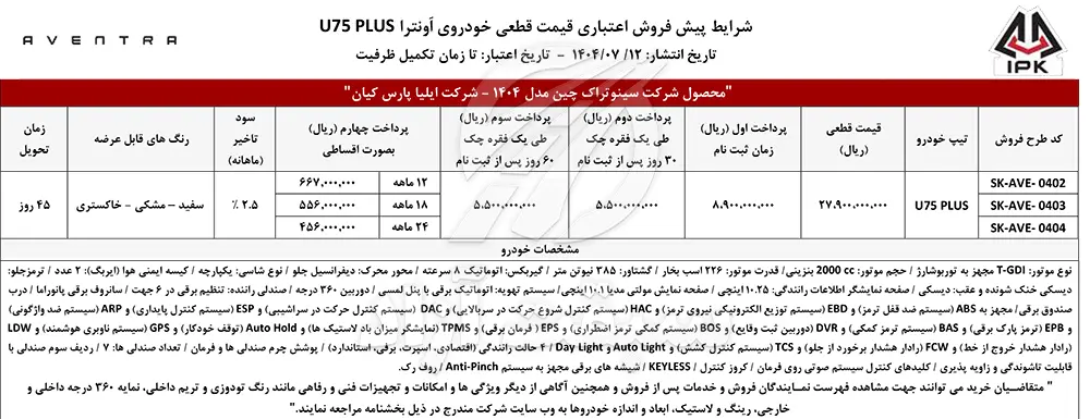 قیمت اونترا U75 پلاس و شرایط فروش 1404 3 قیمت اونترا U75 پلاس و شرایط فروش اعتباری