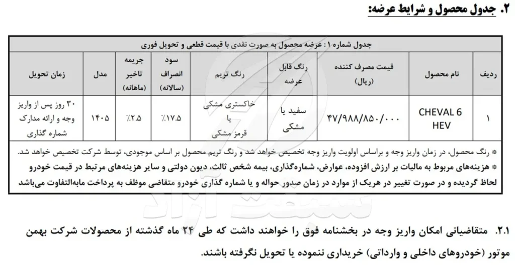 قیمت شوال 6 1405 و ثبت نام بدون قرعه کشی