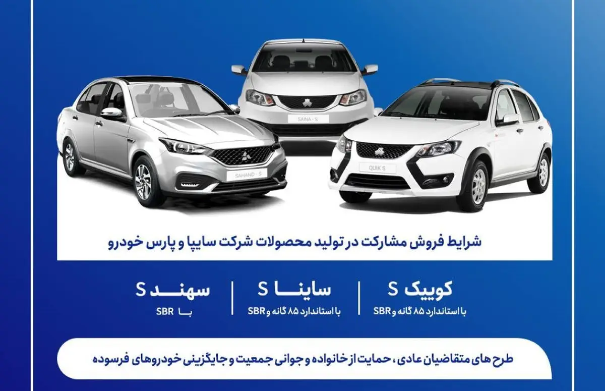 فروش مشارکت در تولید برای محصولات سایپا و پارس خودرو خرداد 1405