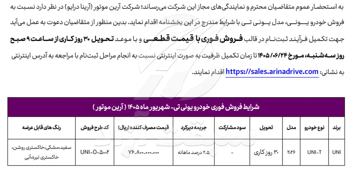شرایط فروش و قیمت یونی تی UNI-T در سال 1405