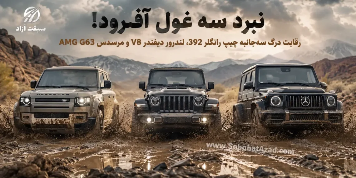 درگ شاسی بلند V8 آفرودی روی گل و لای | نبرد جیپ رانگلر 392، لندروور دیفندر V8 و مرسدس AMG G63