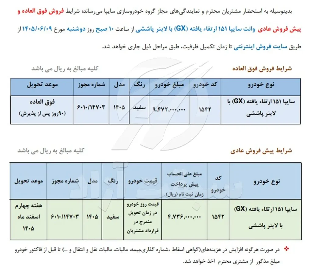 بخشنامه ثبت نام پراید وانت و شرایط فروش وانت 151 سایپا سال 1405